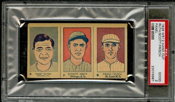 1926 W512 Babe Ruth Three Card Panel – PSA GOOD 2   